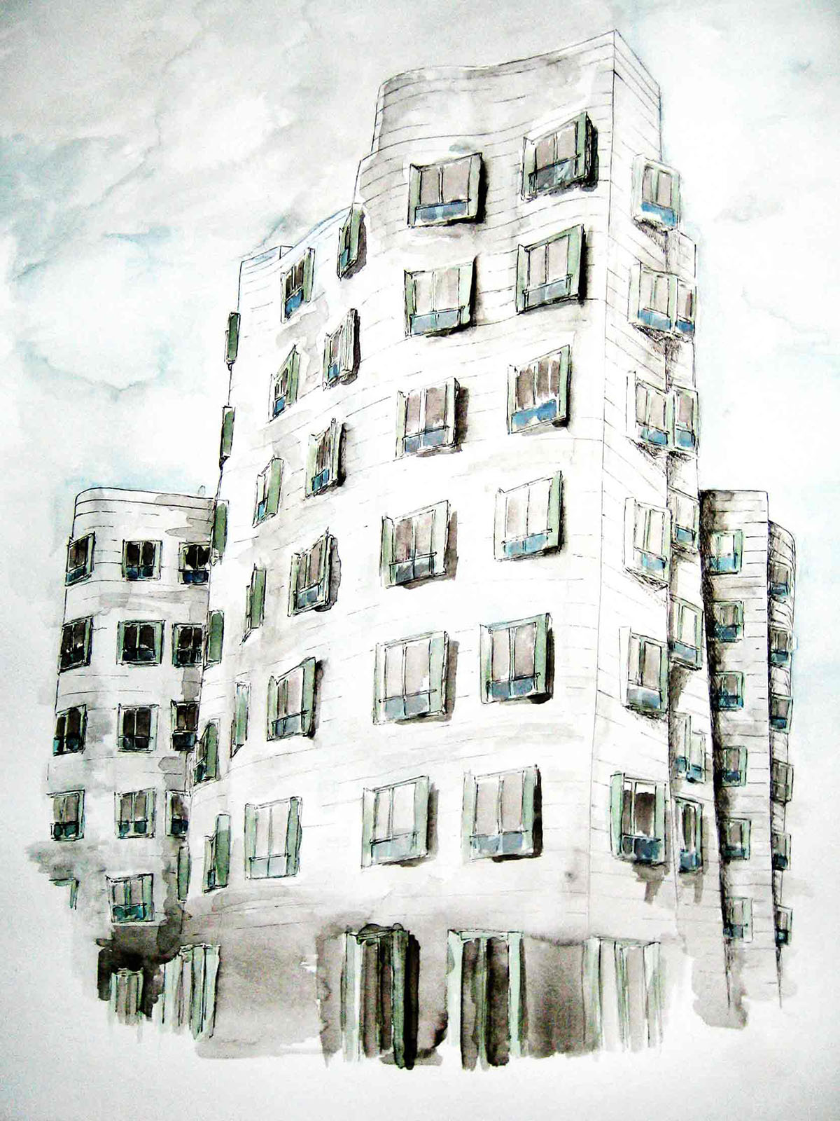 aquarell on paper the gehry bauten in Duesseldorf